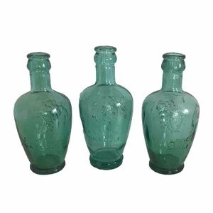 Cantine Vaselli Orvieto Green Blue Set Of Wine Bottles 6 Inch Embossed Vintage